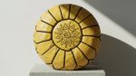 Moroccan leather pouf, yellow