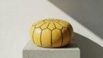 Moroccan leather pouf, yellow