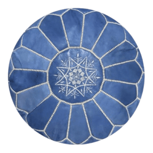 Puf de cuero marroqui azul y blanco