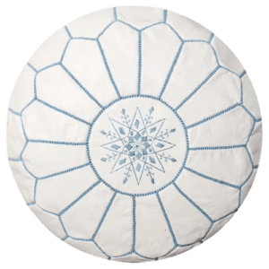 Puf de cuero marroqui blanco y azul
