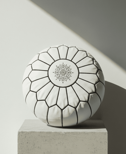 Puf de cuero marroquí, blanco y negro-copy-0