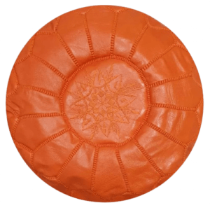 Puf de cuero marroqui naranja