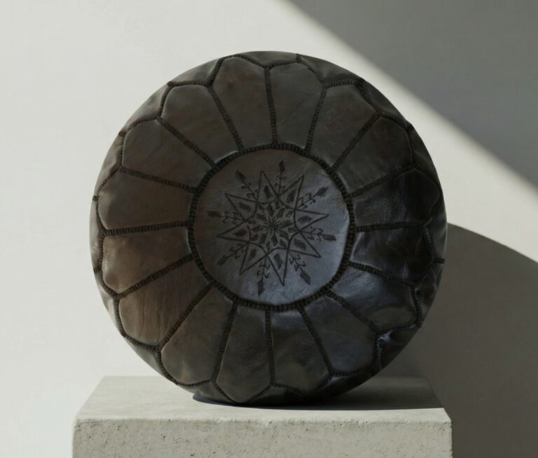 Puf de Cuero Marroquí Negro