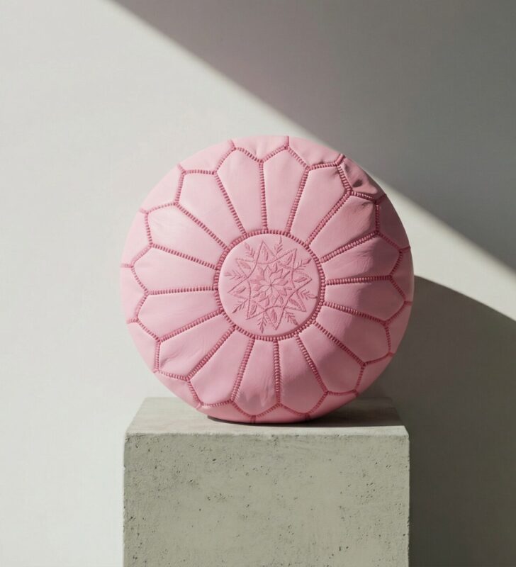 Puf de cuero marroqui rosa
