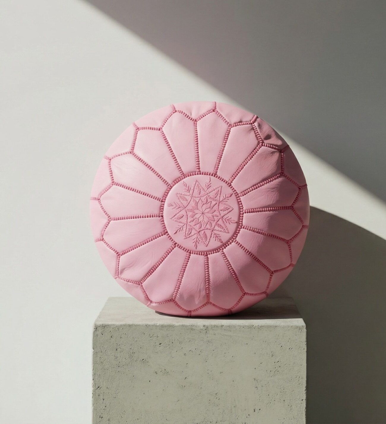 Pink Moroccan Leather Pouf Pink Moroccan Leather Pouf