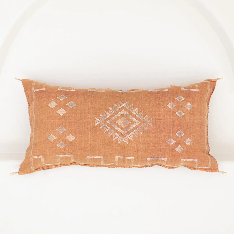 Terracotta Cactus Silk Cushion Large Lumbar Blush   Ochre 1693227556627