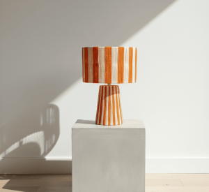 Lámpara Marroquí de Raffia Naranja - Iluminación Étnica Única- 55 x 30 cm
