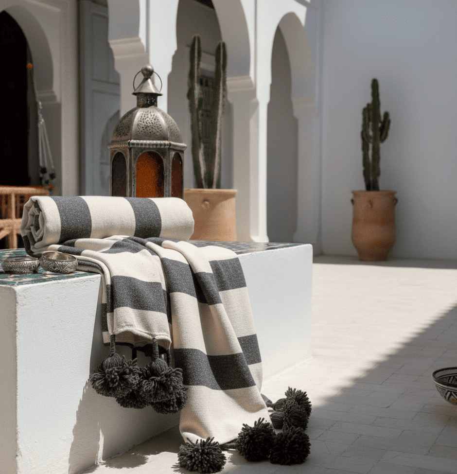 Manta Marroqui Beige y Gris