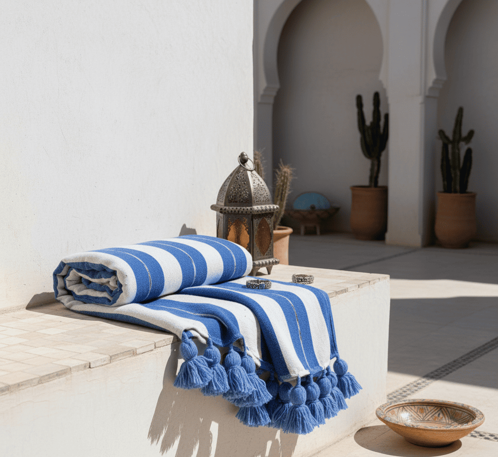 Manta marroqui Azul y Blanco - tienda marroqui - arte marruecos