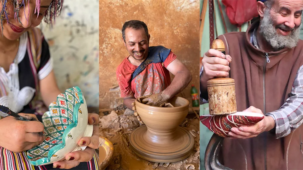 Artesanos en su entorno, trabajando con técnicas tradicionales.