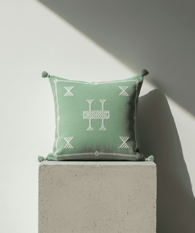 Funda de Cojín Marroquí de Seda de Cactus | Verde | 45x45 cm