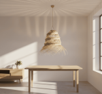 Lámpara Colgante XL de Raffia Trenzada con Flecos | Estilo Boho Natural