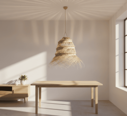 Lámpara Colgante XL de Raffia Trenzada con Flecos | Estilo Boho Natural
