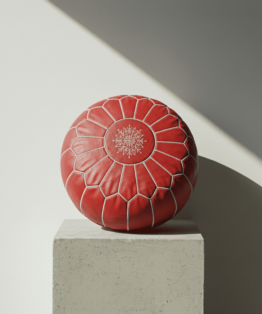 Puf Marroquí de Cuero Rojo Puf Marroquí de Cuero Rojo