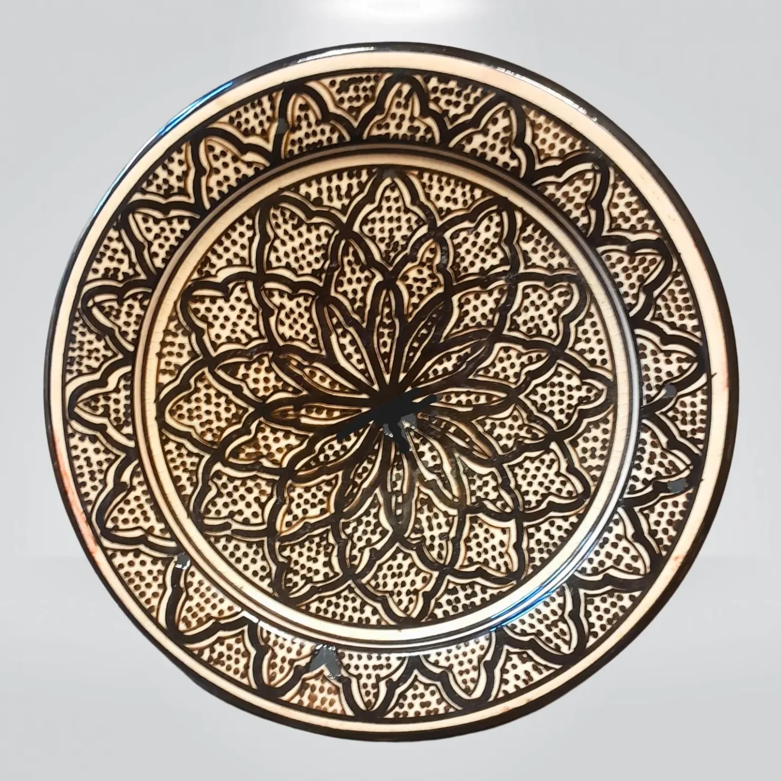 Hand-Painted Moroccan Ceramic Plate – Traditional Bohemian Art 17,5 cm Black and White