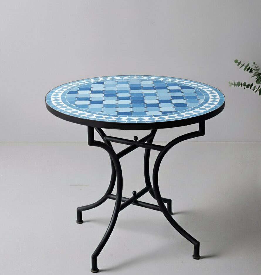 Marokkanischer Mosaik-Gartentisch – Himmelblau