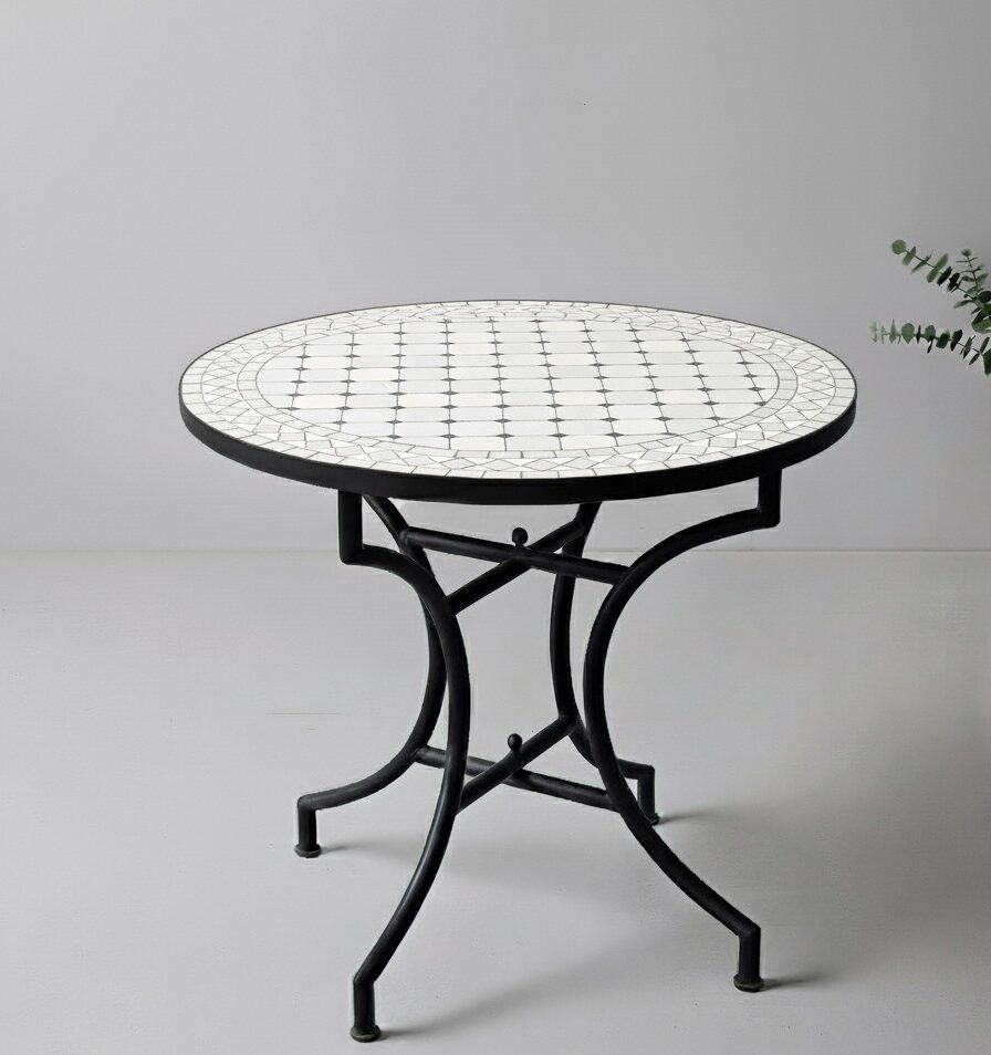 Marokkanischer Mosaik-Gartentisch – Weiß