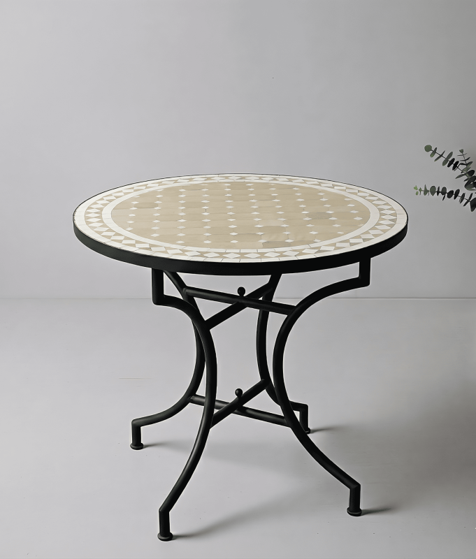 Mesa de Jardín Mosaico Marroquí - Beige y Blanco