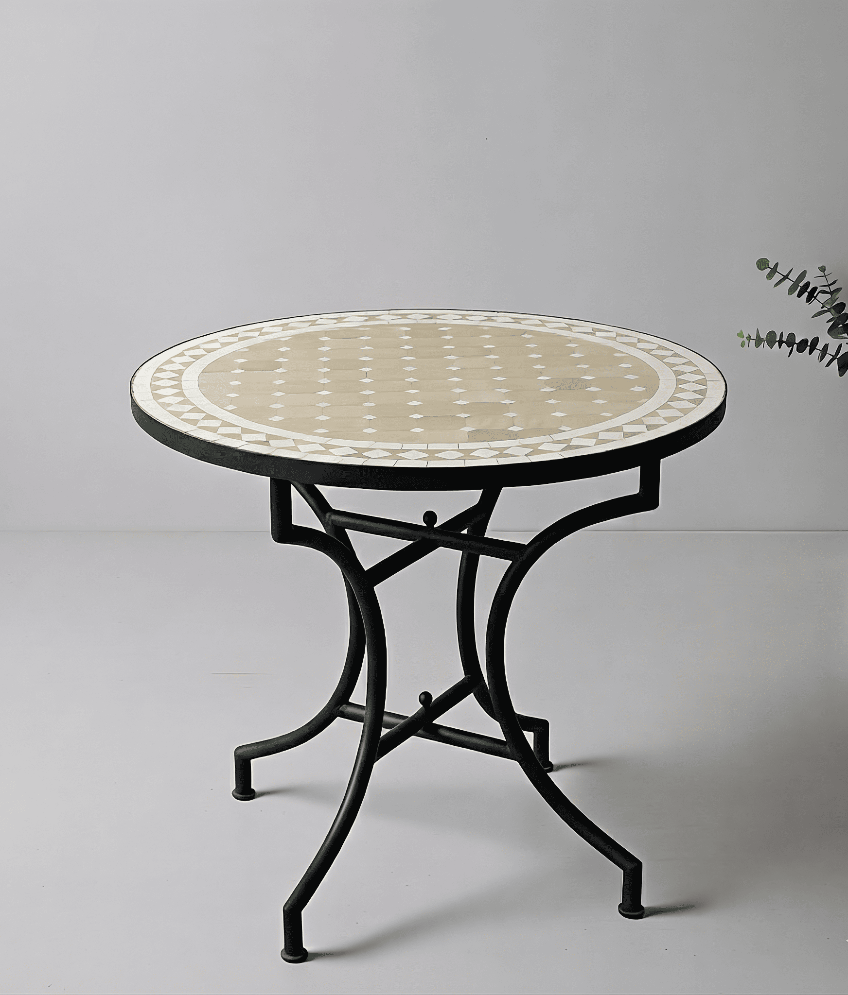 Mesa de Jardín Mosaico Marroquí - Beige y Blanco