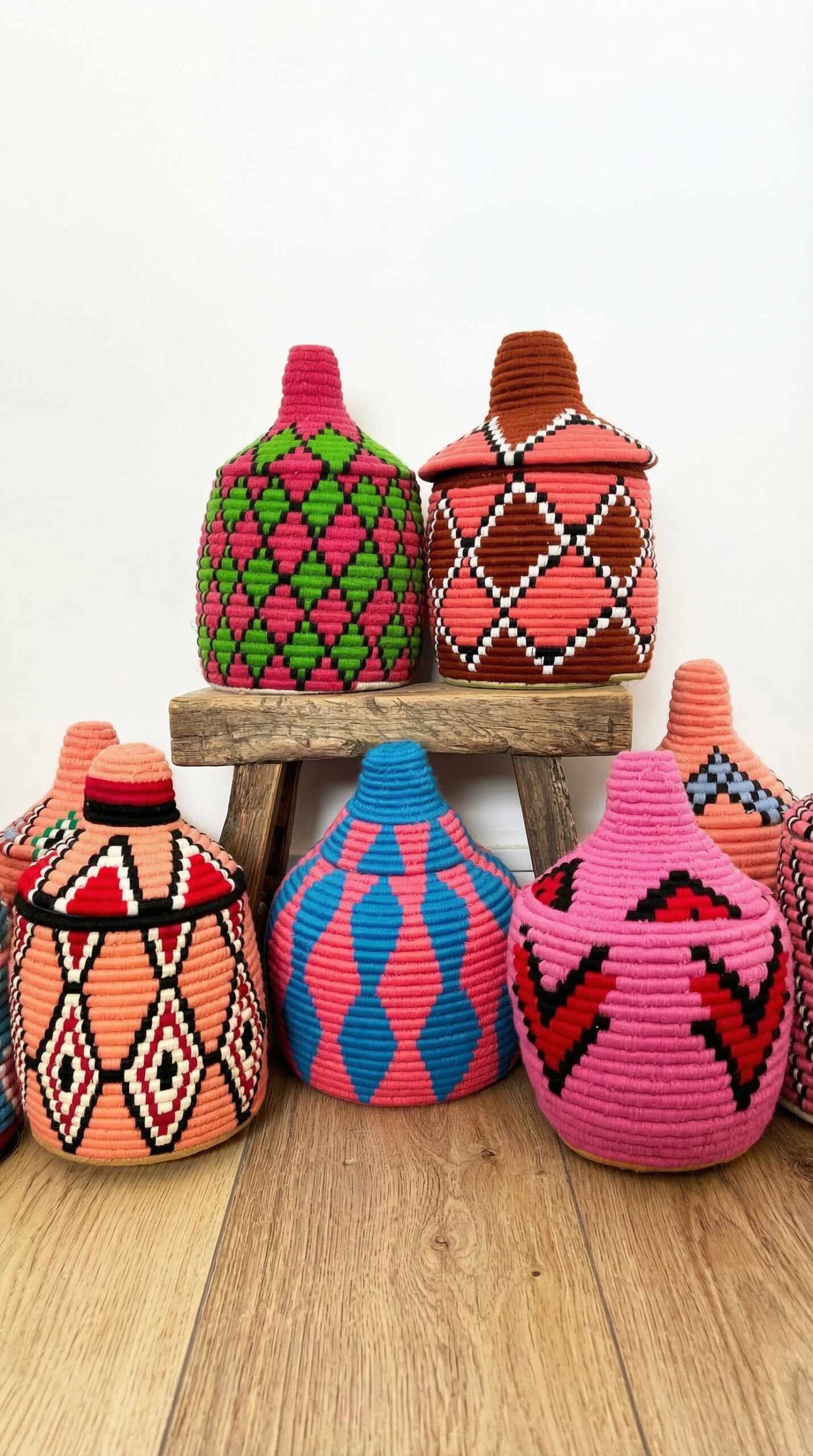 Caja Bereber Marroquí y Cesta Étnica Tejida a Mano