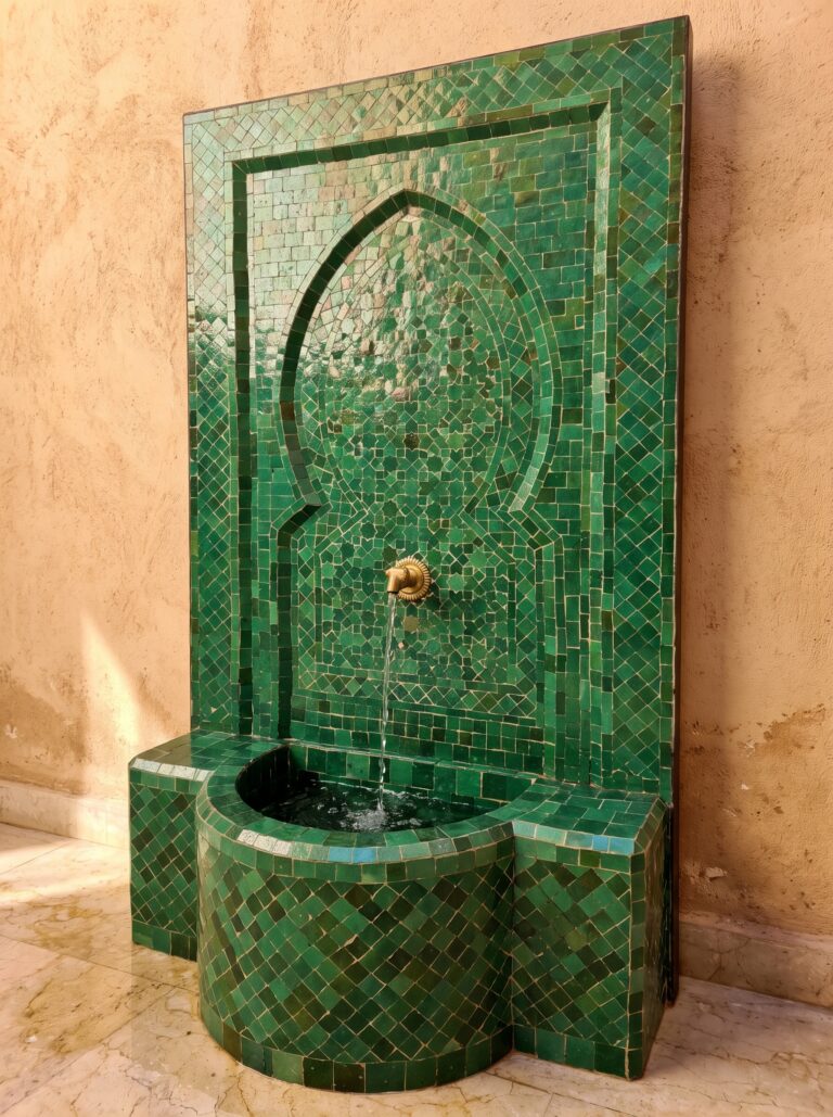 Fuente de Mosaico Árabe Verde (130x75 cm) Artesanía Marroquí para Jardín y Patio